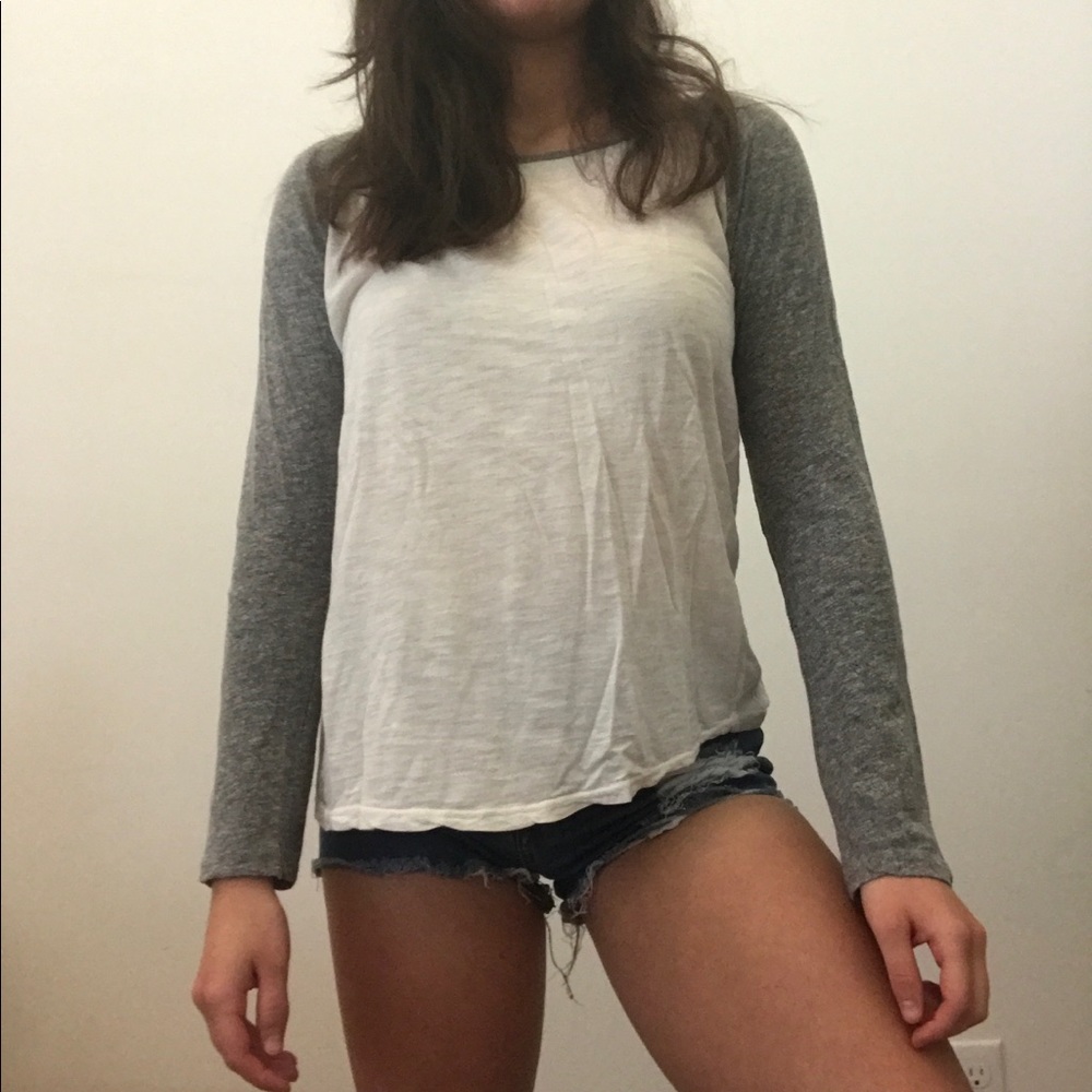 Grey and white color block long sleeve